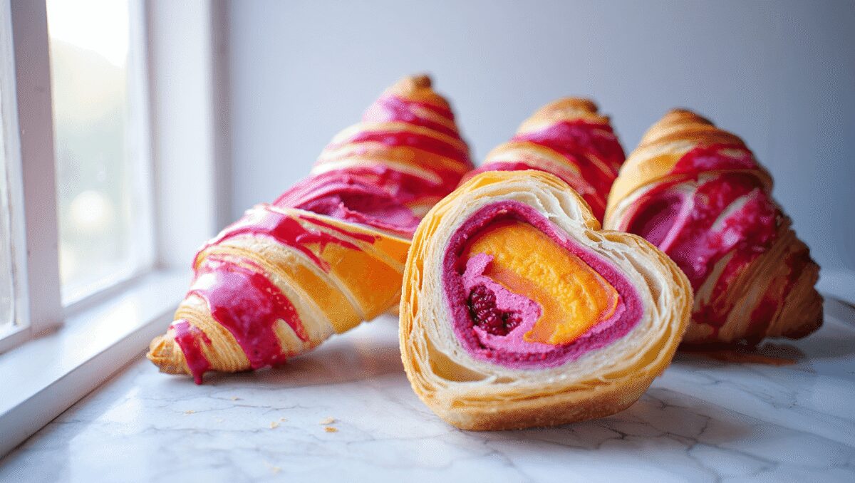 Croissant strié bicolore framboise fleur d’oranger
