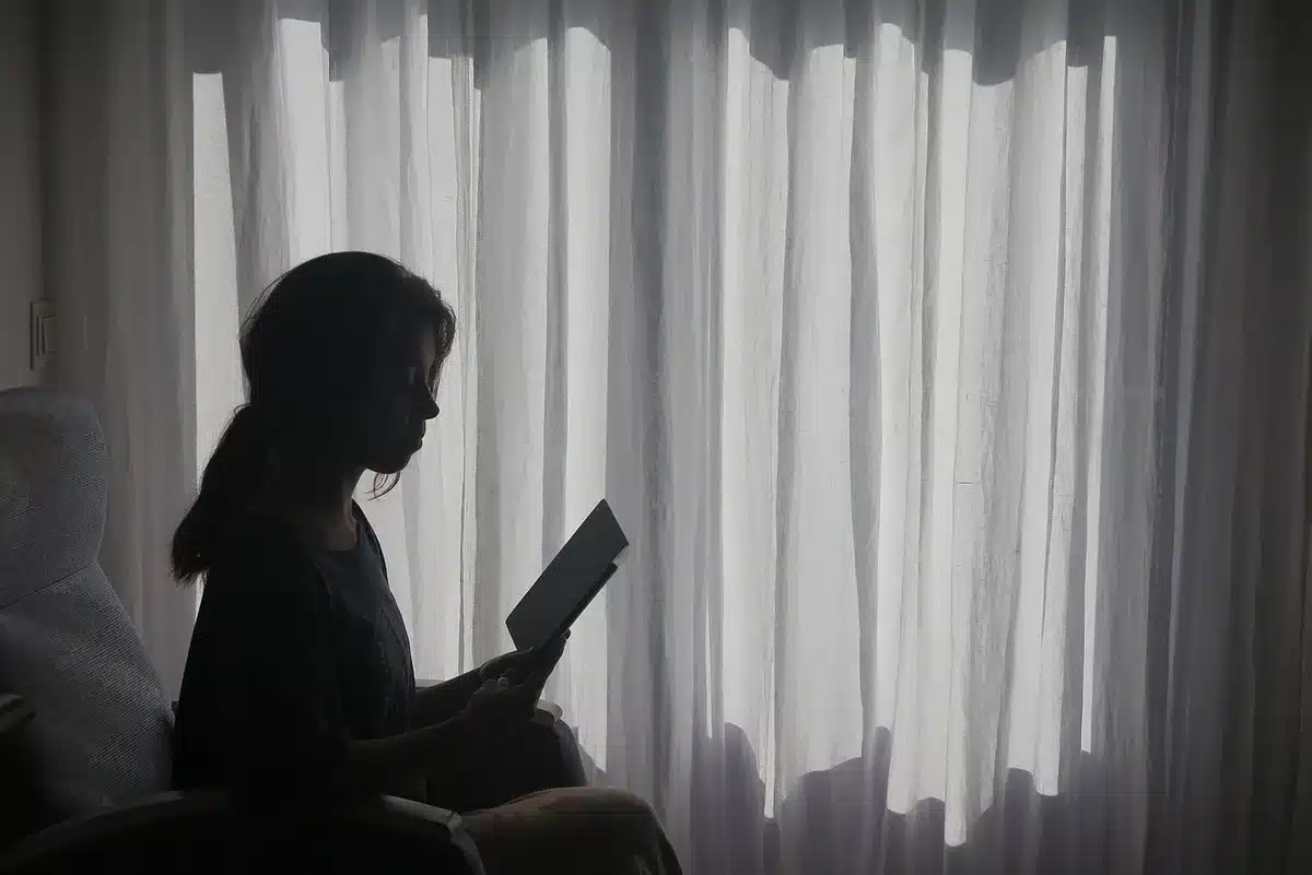 Intérieur d'une petite salle de cinéma en journée avec sièges et lumière naturelle