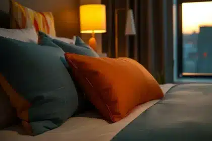 Lit d'adolescent neutre avec matelas et objets personnels, ambiance de chambre