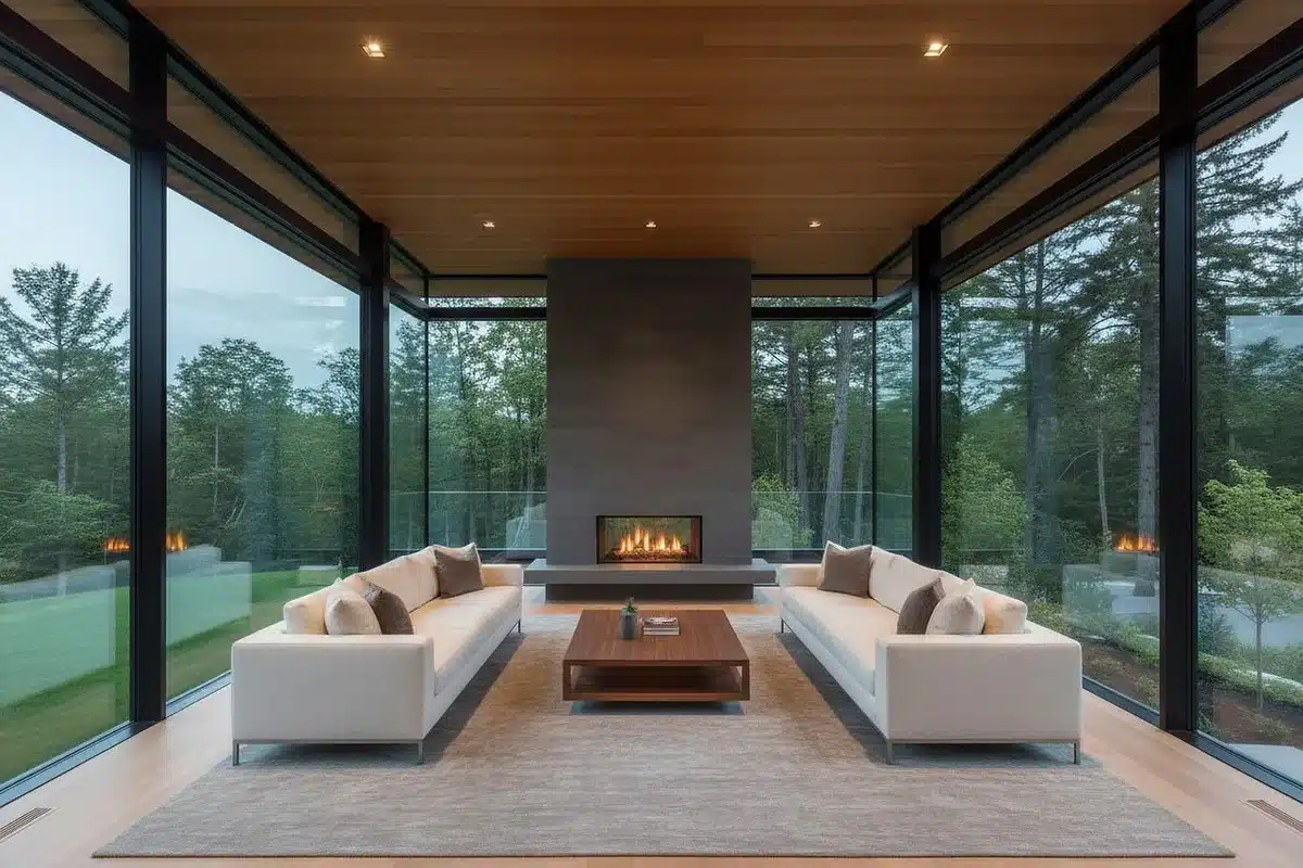 Cheminée au bioéthanol design épuré posée sur un mur intérieur